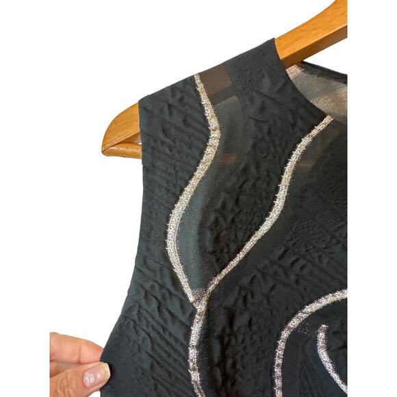 Talbot Runhof Black Gold Metallic Cocktail Dress Size 12 A-Line Sleeveless - Picture 7 of 12